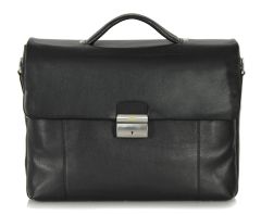 Briefcase in leather Acciaio 2324 Black